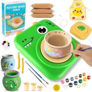 Kids Pottery Wheel Set with Dino Green Base